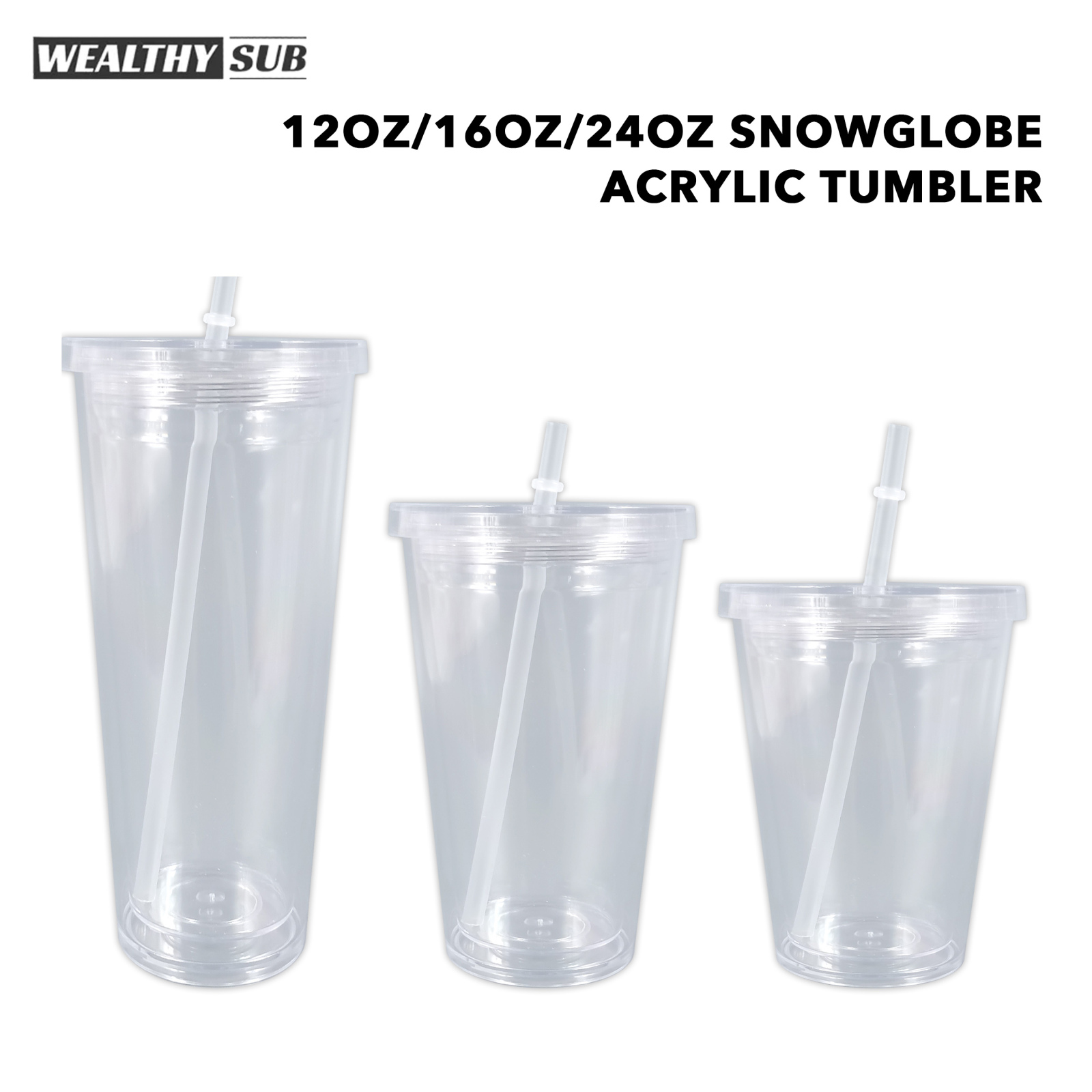 Wealthysub China warehouse 12oz/16oz/24oz snowglobe acrylic tumbler